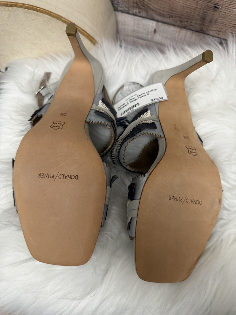 Donald J. Pliner Taupe Leather Slingback Fringe Heels