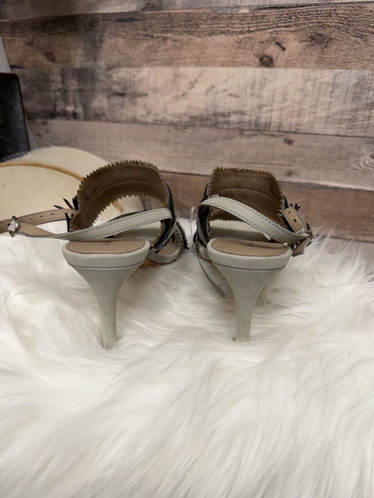 Donald J. Pliner Taupe Leather Slingback Fringe Heels