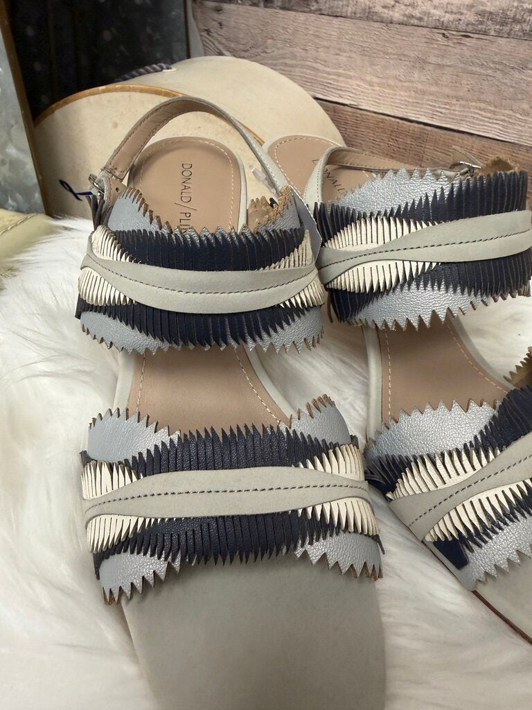 Donald J. Pliner Taupe Leather Slingback Fringe Heels