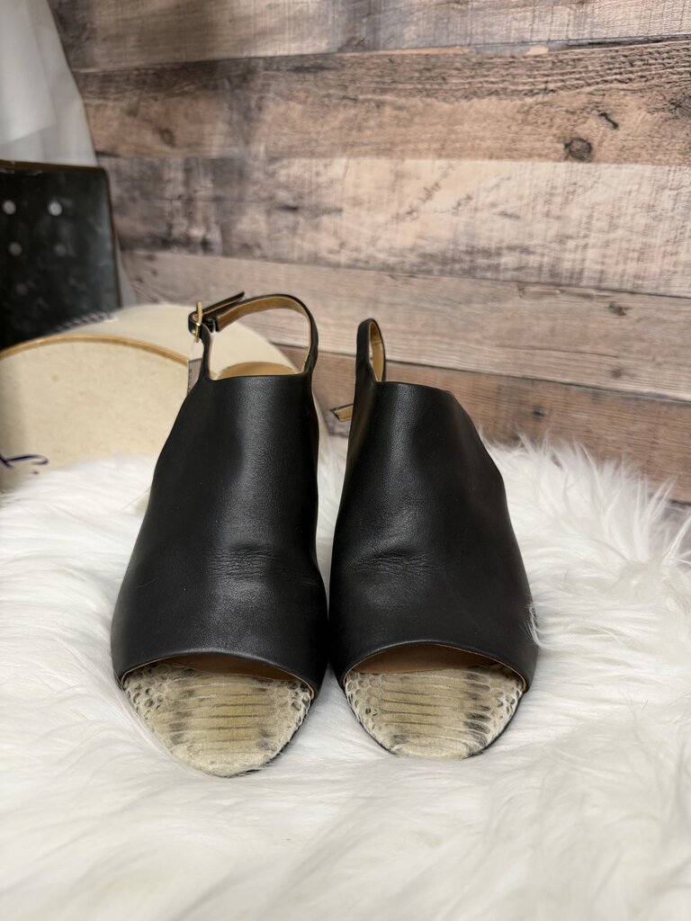 Calvin Klein Black Leather Snakeskin Pattern Slingback Heels