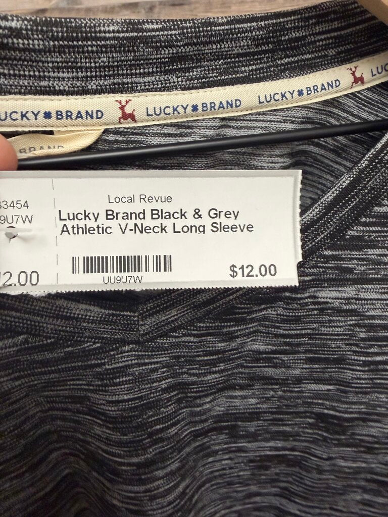 Lucky Brand Black & Grey Athletic V-Neck Long Sleeve Thumb-Hole Top
