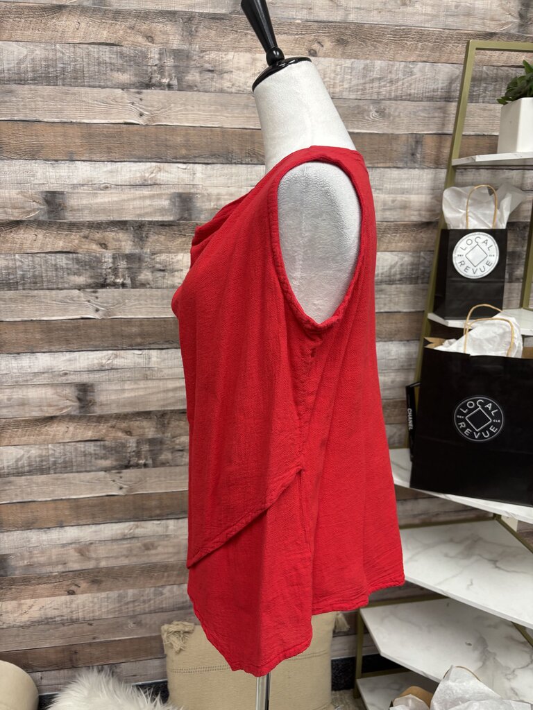 Oh My Gauze! Red Sleeveless Asymmetrical Top