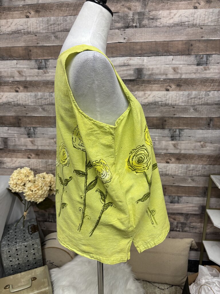 Cottonseed Casual Wear Chartreuse Floral Sleeveless Tank Top
