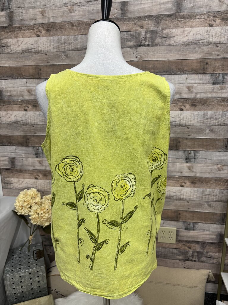 Cottonseed Casual Wear Chartreuse Floral Sleeveless Tank Top
