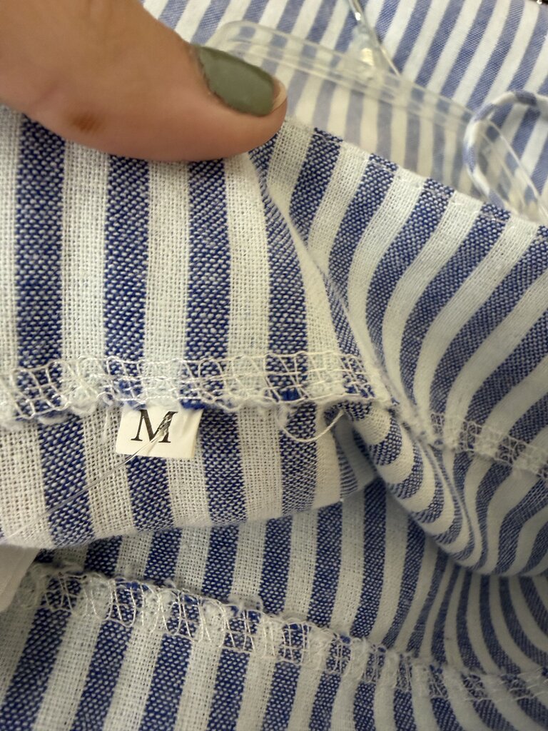 Blue & White Striped Overall-Style Cotton Jumpsuit