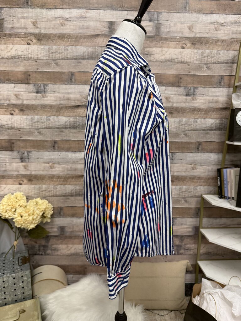 Polo Ralph Lauren 'Relaxed Fit' Blue & White Striped Paint Splatter Button-Down Shirt