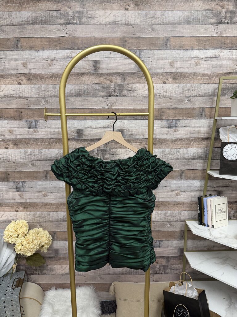 Cache Green Ruched Taffeta Top