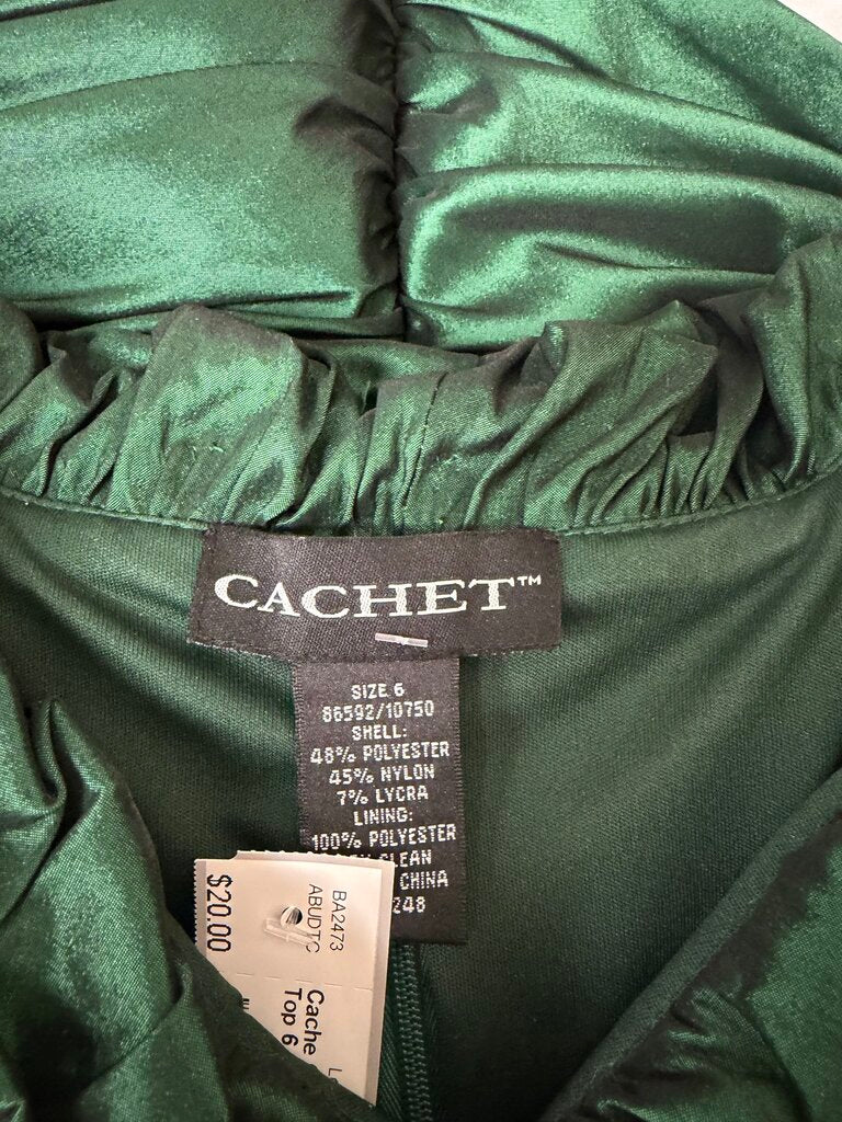 Cache Green Ruched Taffeta Top