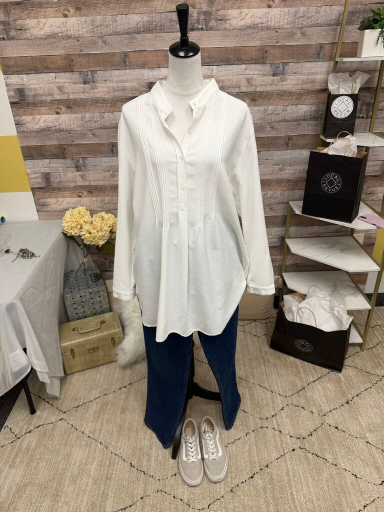 Travel Smith White Pintuck Long Sleeve 3/4 Button