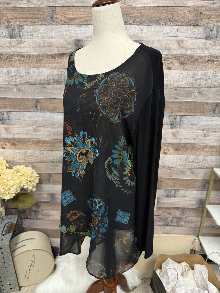 Chico's Heritage Black w/Floral Print Tunic