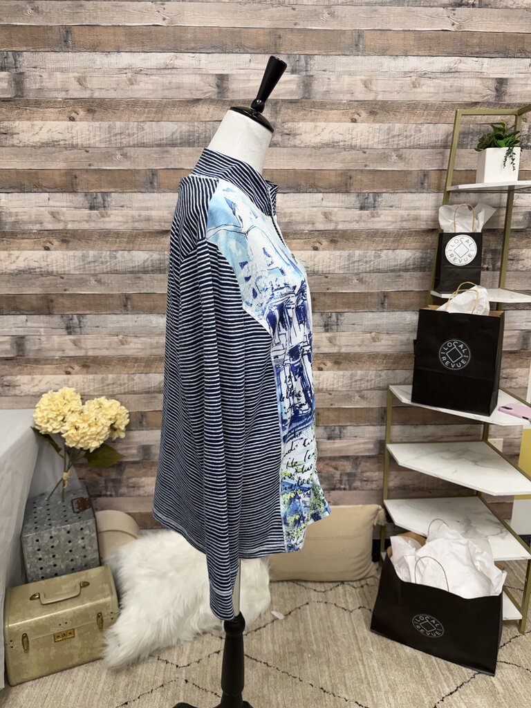 Zenergy by Chico's Navy & White Stripe Sleeve Full Zip