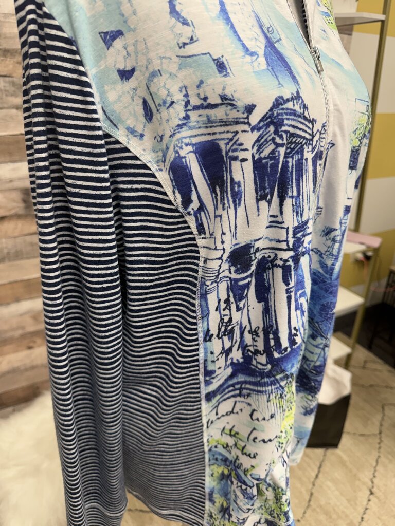 Zenergy by Chico's Navy & White Stripe Sleeve Full Zip