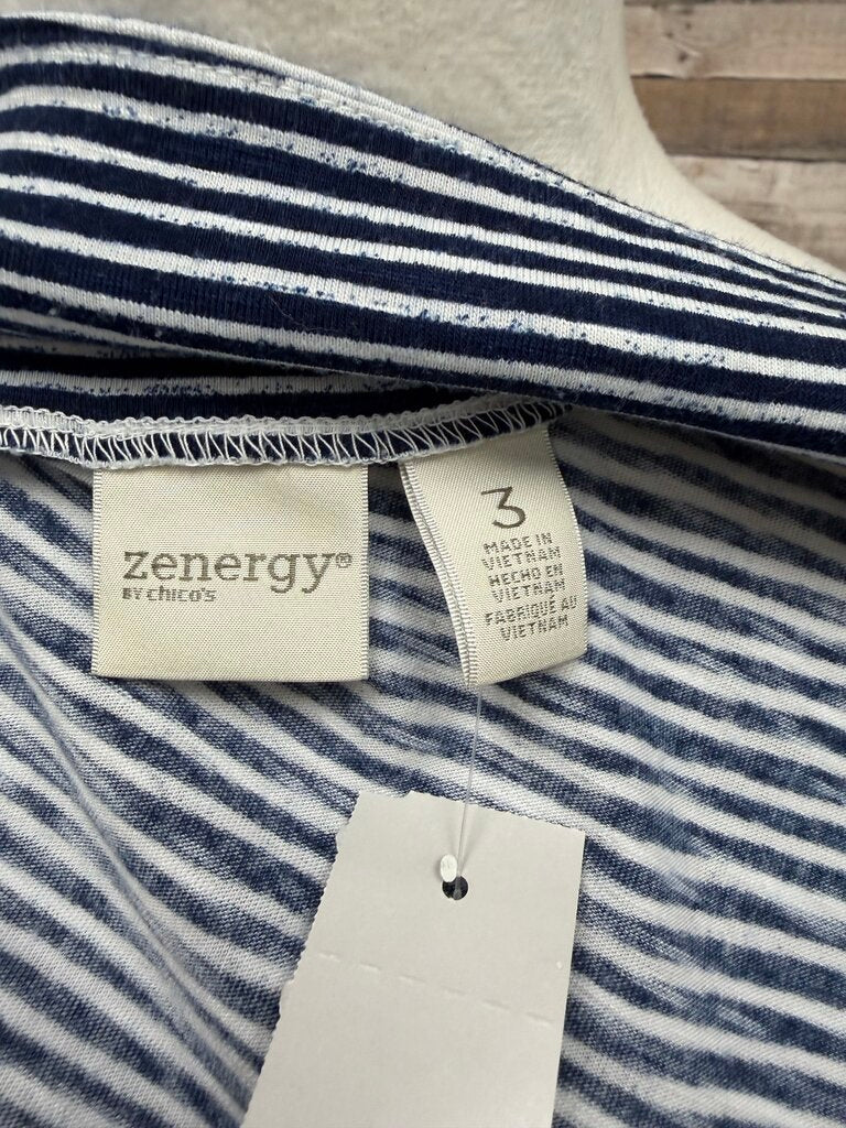 Zenergy by Chico's Navy & White Stripe Sleeve Full Zip