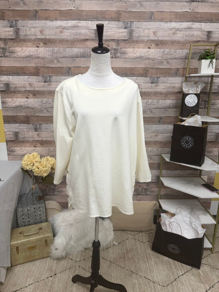 Chico's Ivory 3/4 Sleeve Knit w/Gold Button Side Detail