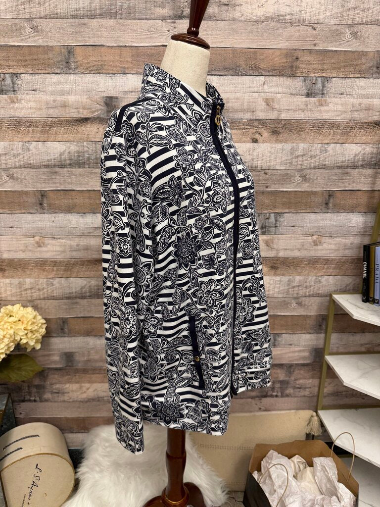 Jones New York Black & White Floral/Stripe Print