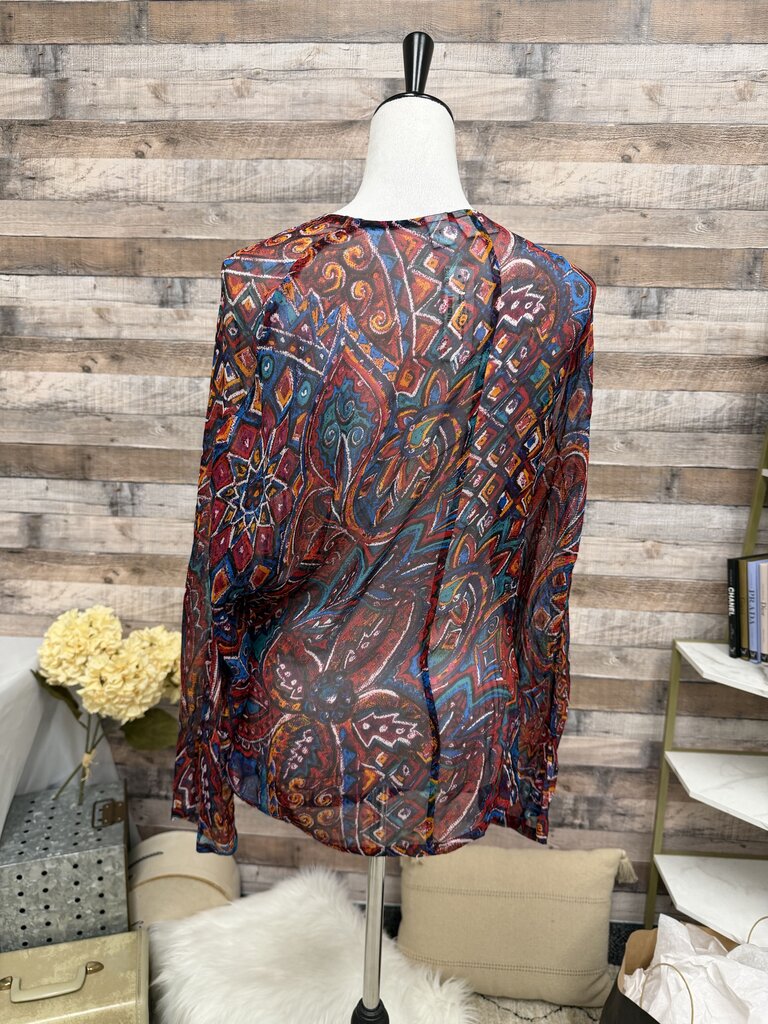 Chico's Red & Blue Sheer Paisley Print Wrap