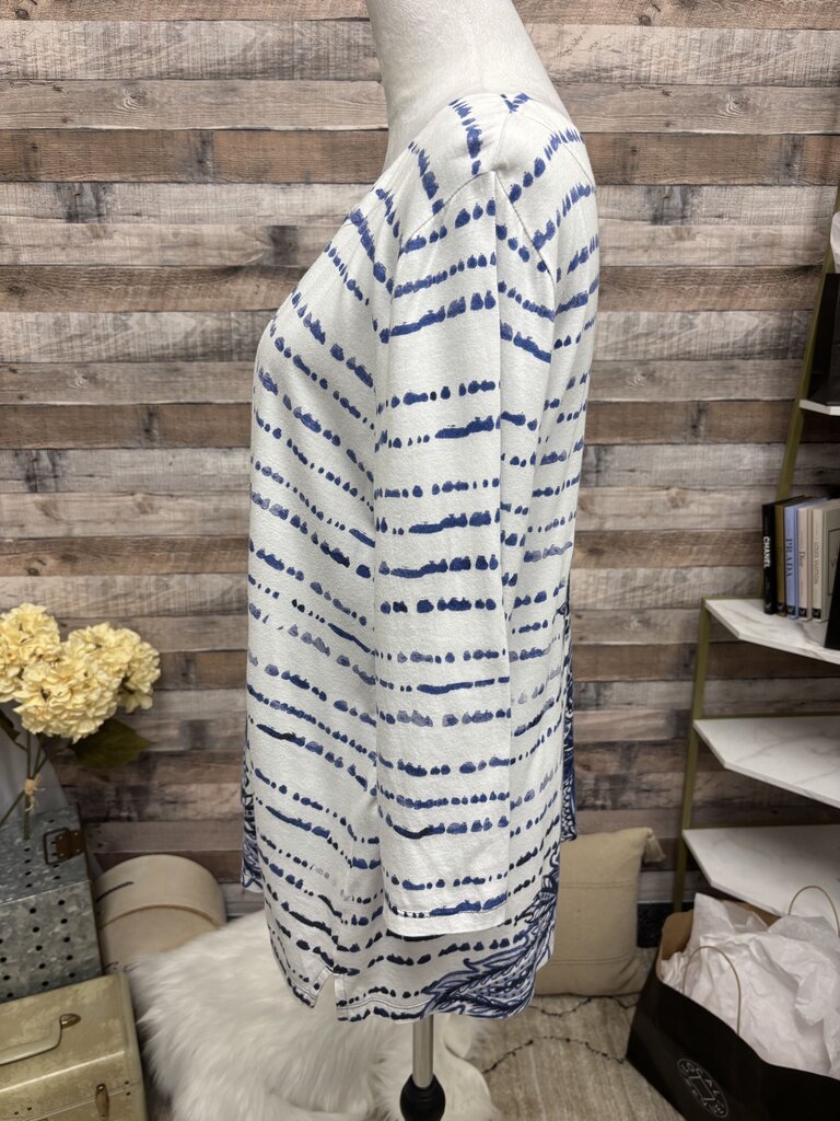 Chico's Cotton Navy & White Paisley 3/4 Sleeve