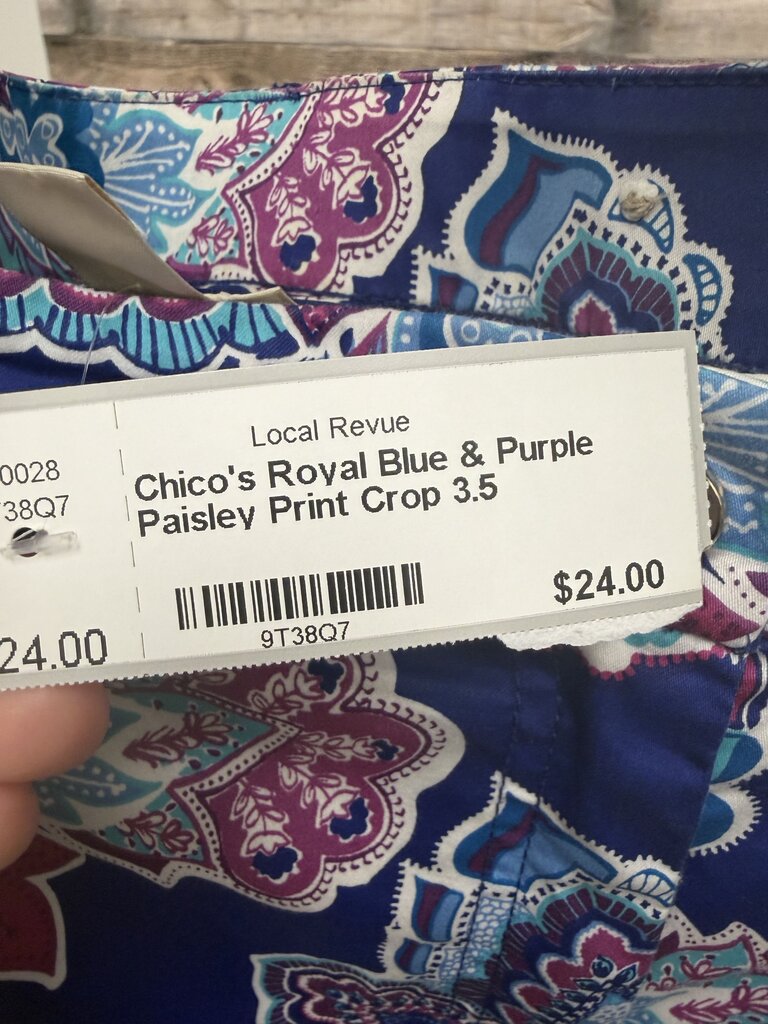 Chico's Royal Blue & Purple Paisley Print Crop