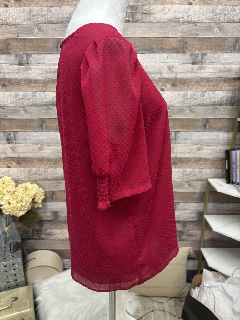 Loft Red Sheer Polka Dot Short Sleeve