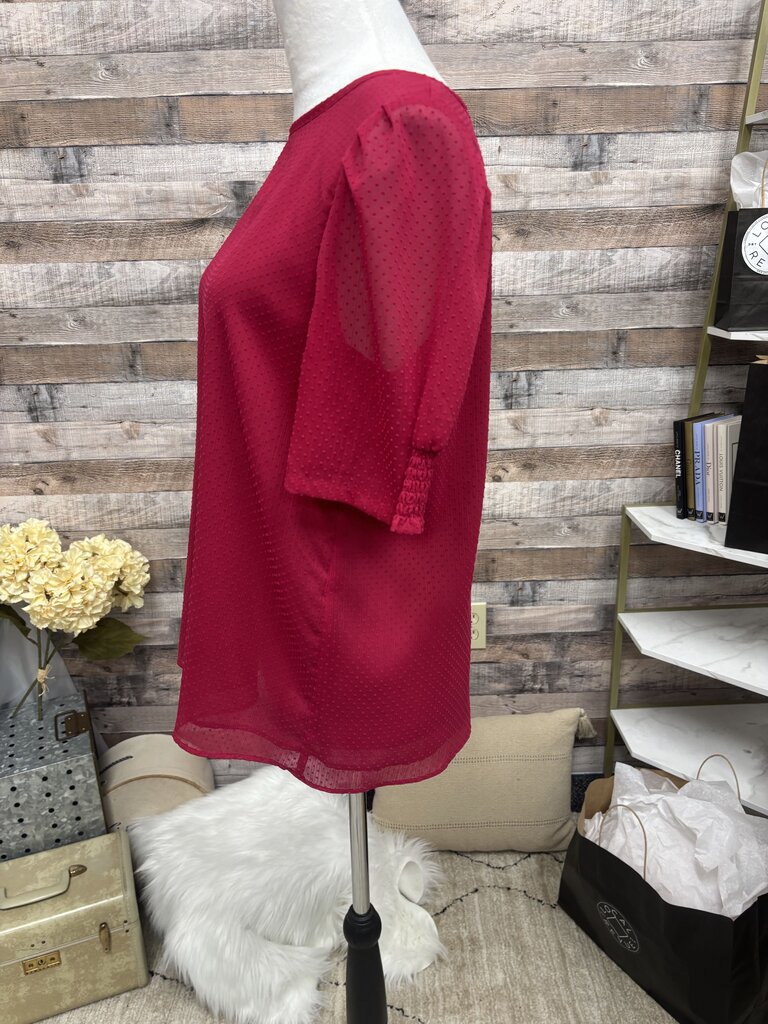 Loft Red Sheer Polka Dot Short Sleeve