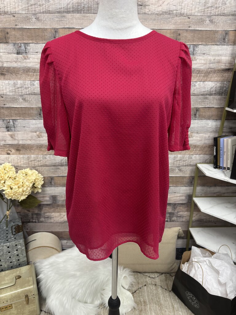 Loft Red Sheer Polka Dot Short Sleeve