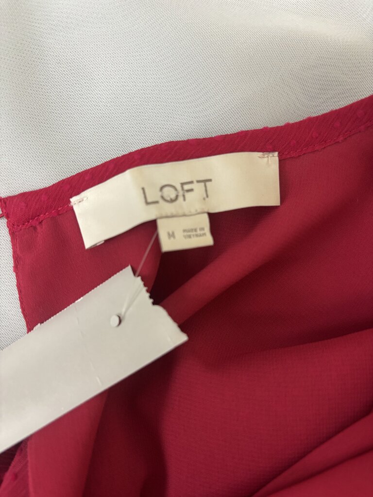 Loft Red Sheer Polka Dot Short Sleeve