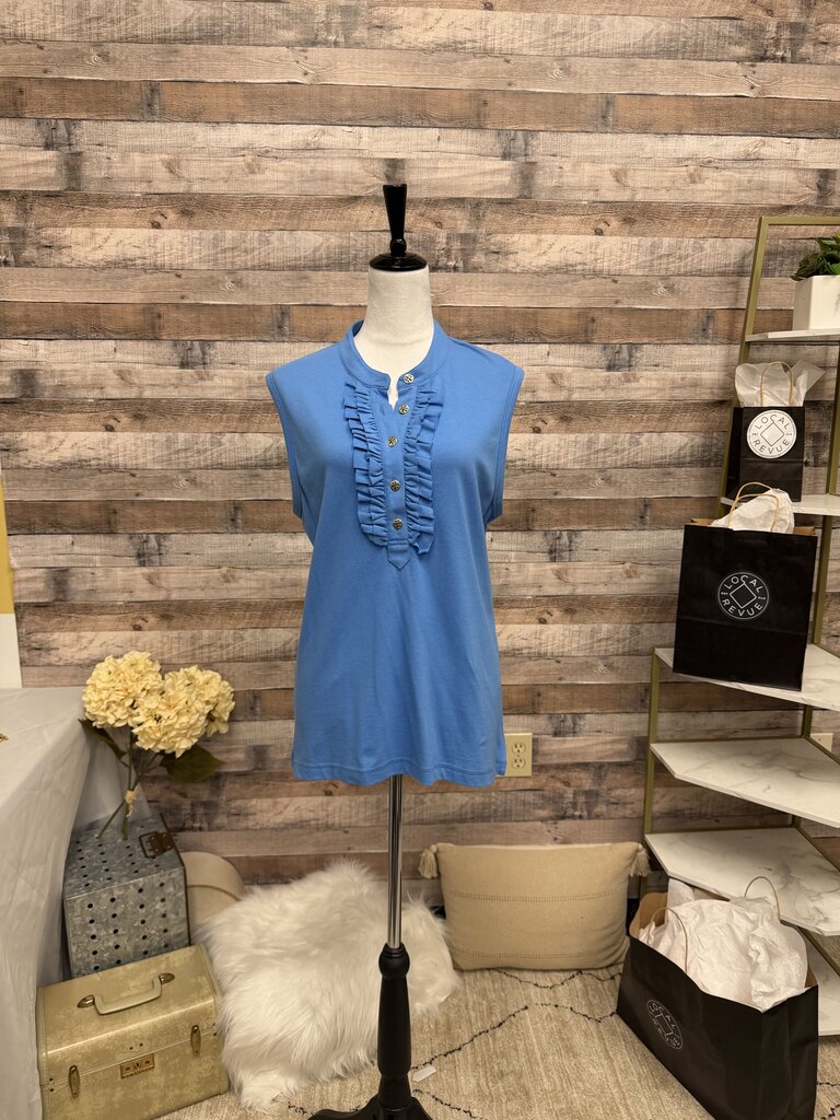 Tory Burch Blue Sleeveless Ruffle Polo