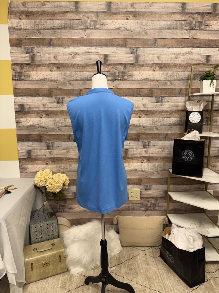 Tory Burch Blue Sleeveless Ruffle Polo