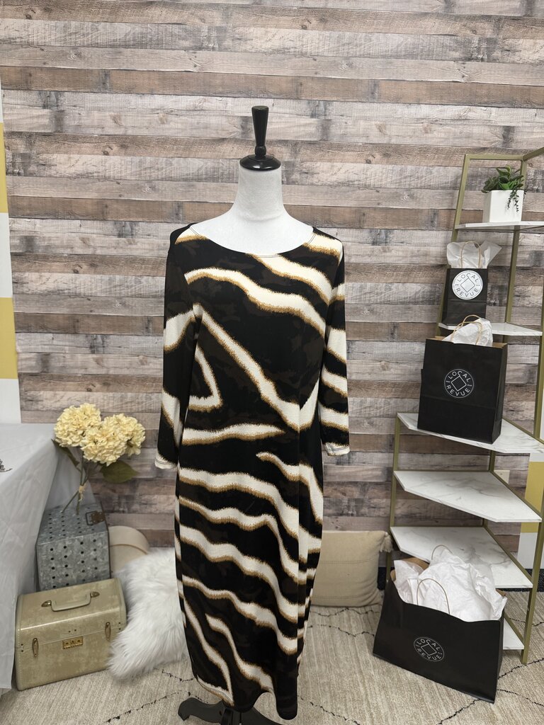 Chico's Black, Brown & Gold Animal Print 3/4 Sleeve Shift