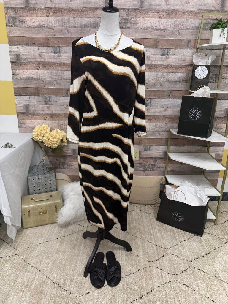 Chico's Black, Brown & Gold Animal Print 3/4 Sleeve Shift