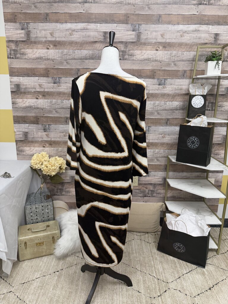 Chico's Black, Brown & Gold Animal Print 3/4 Sleeve Shift