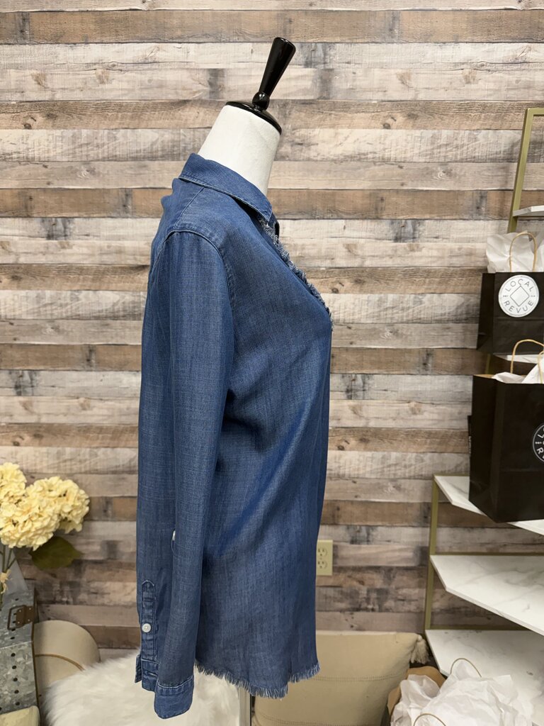 Chico's Tencel Blue Chambray Raw Hẻm Tunic