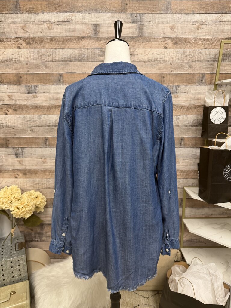 Chico's Tencel Blue Chambray Raw Hẻm Tunic
