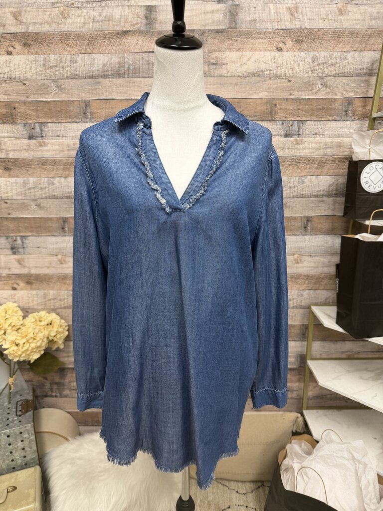 Chico's Tencel Blue Chambray Raw Hẻm Tunic