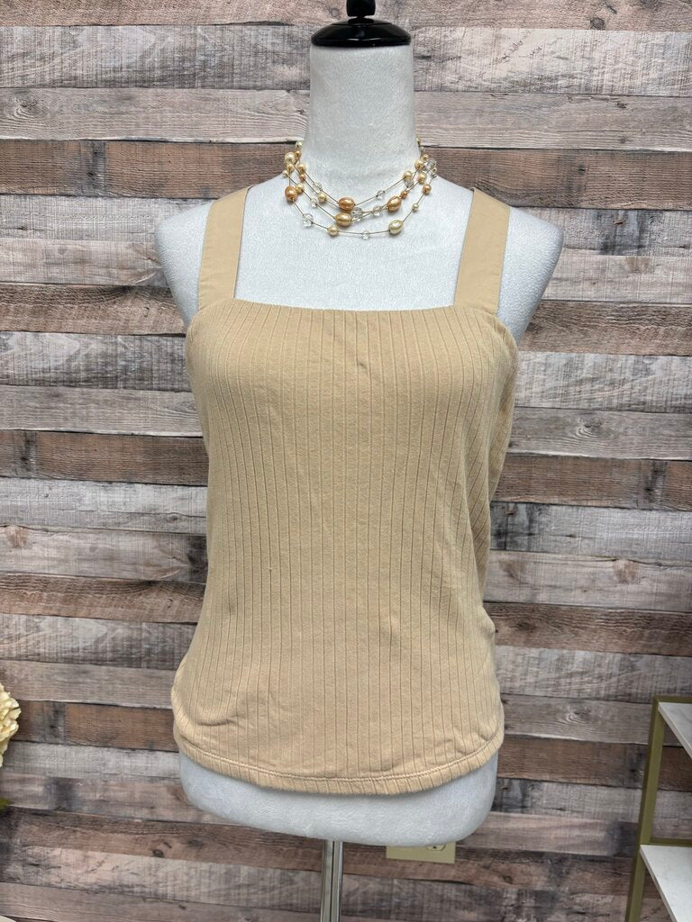Anthro Porridge Tan Ribbed Tank w/Lattice Back
