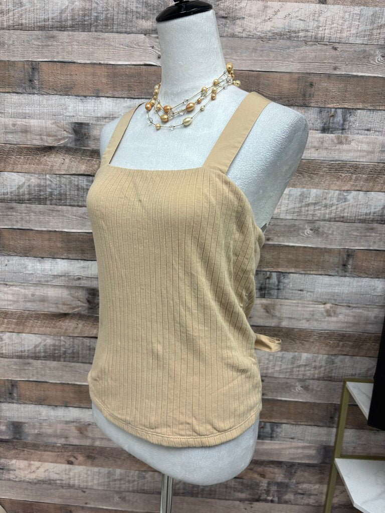 Anthro Porridge Tan Ribbed Tank w/Lattice Back