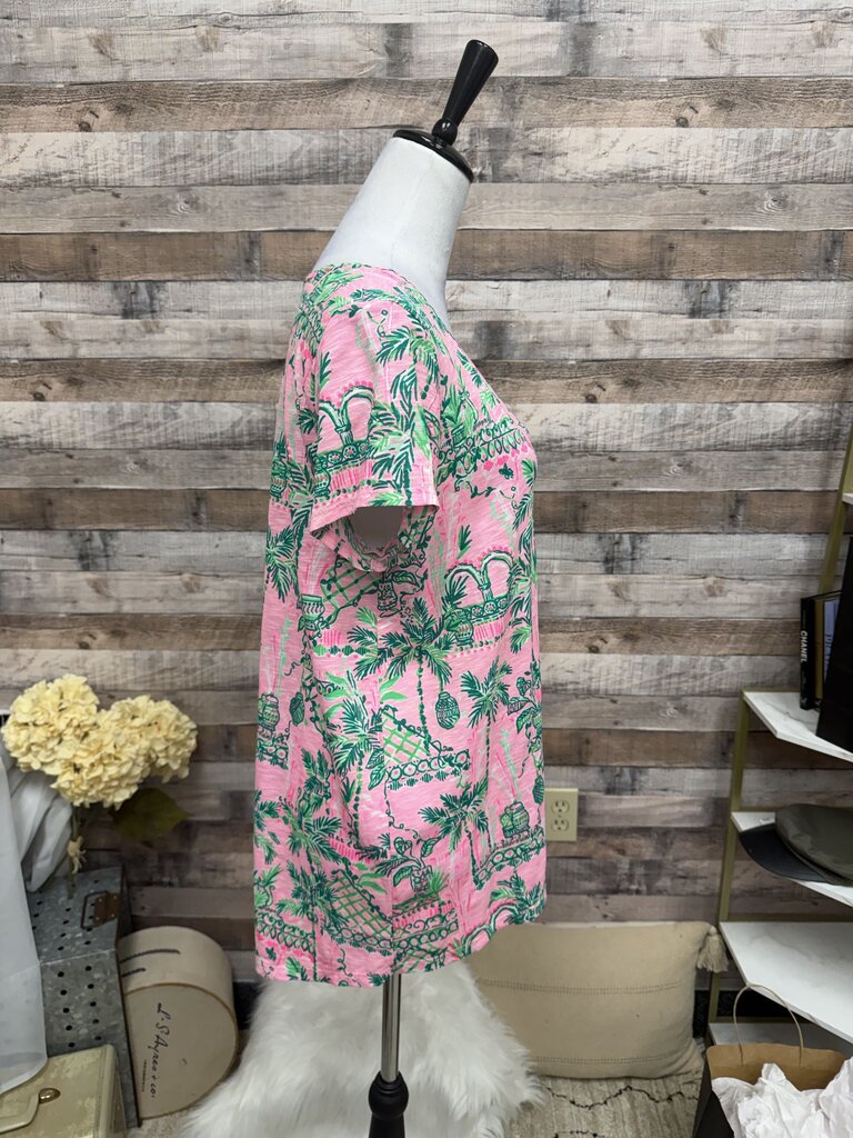 Lilly Pulitzer Pink & Green V-Neck Short Sleeve