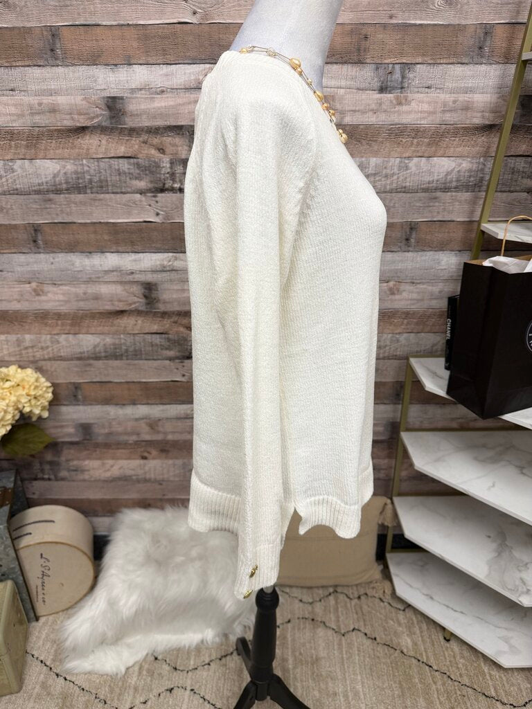 Lilly Pulitzer White Crewneck w/Gold Buttons