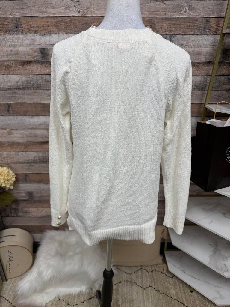 Lilly Pulitzer White Crewneck w/Gold Buttons