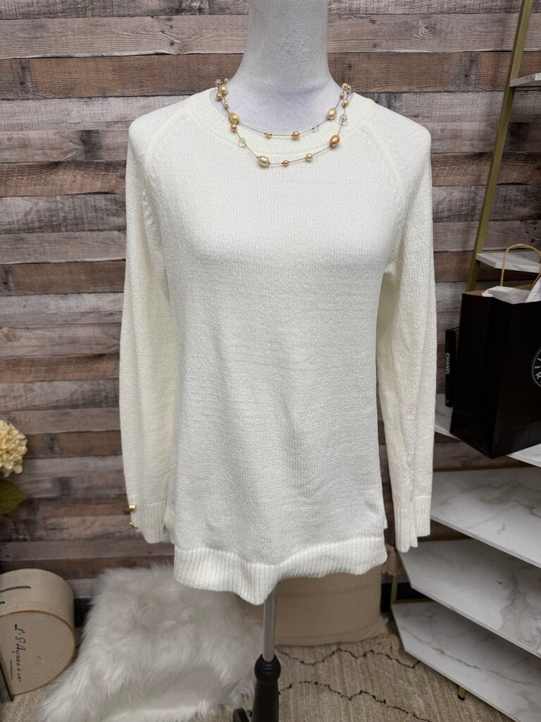 Lilly Pulitzer White Crewneck w/Gold Buttons
