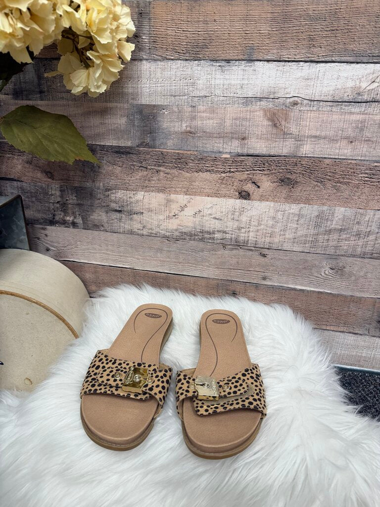 Dr. Scholl's Leopard Print Gold Buckle Slide