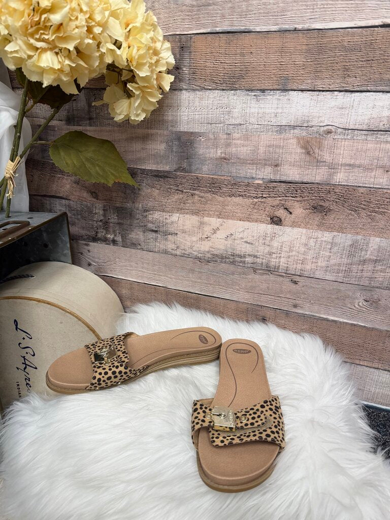 Dr. Scholl's Leopard Print Gold Buckle Slide
