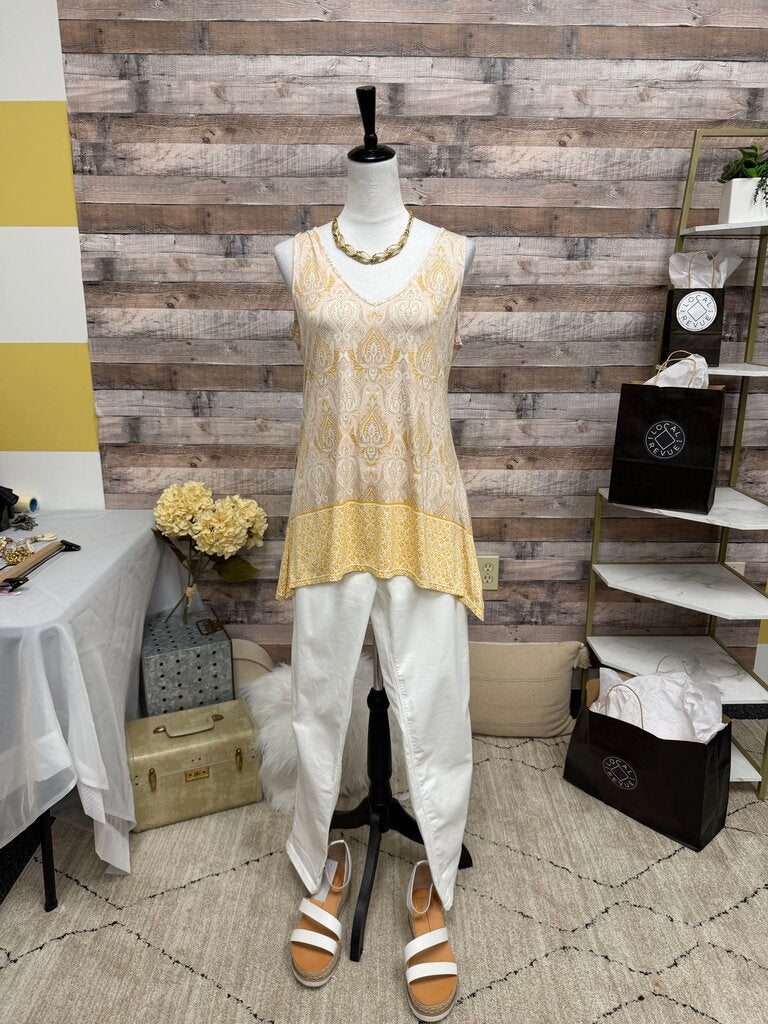 Olive & Rose Gold & White Paisley V-Neck Tank