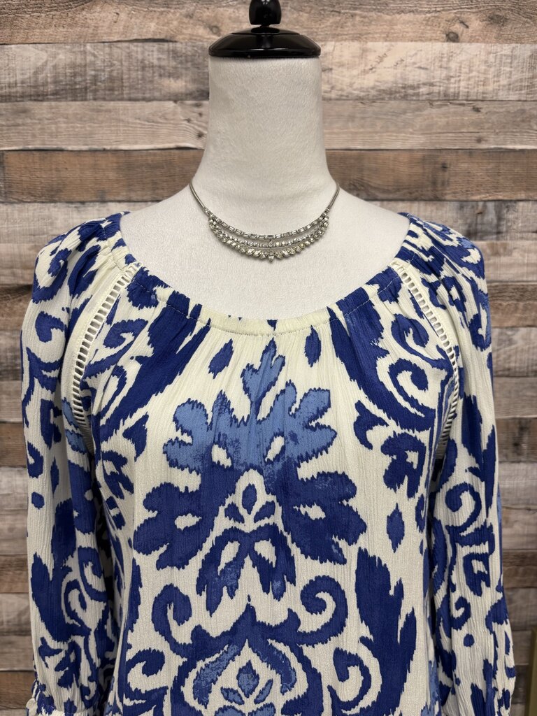INC Royal Blue & White Peasant Blouse