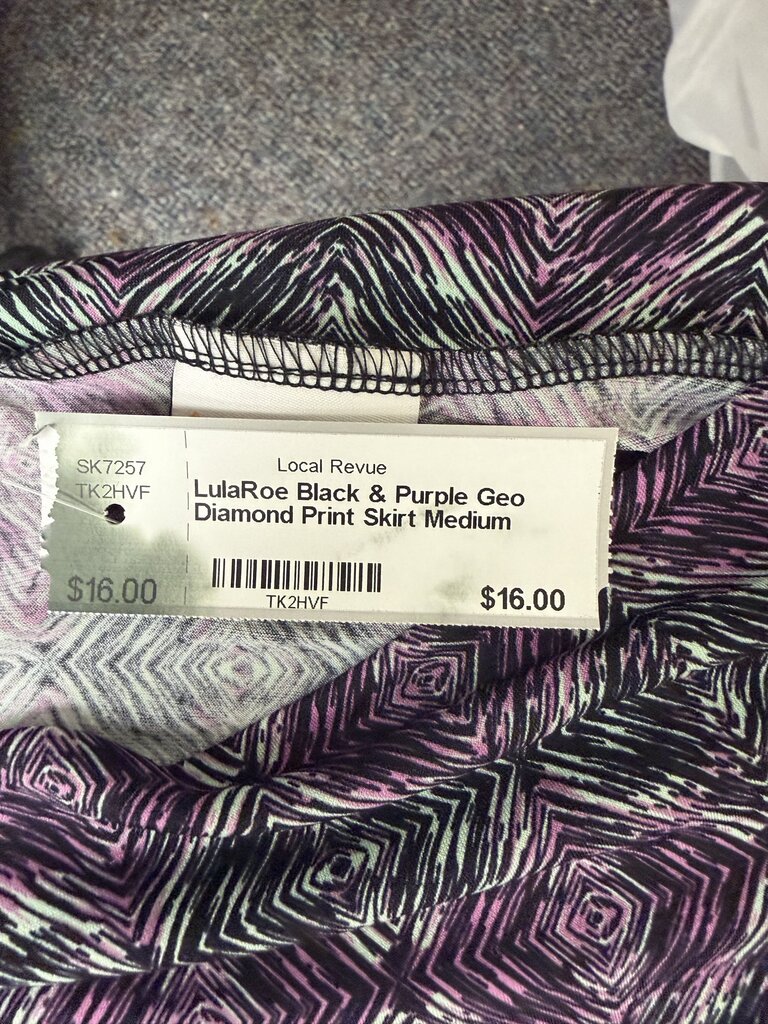 LulaRoe Black & Purple Geo Diamond Print Skirt