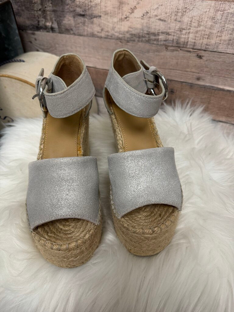 Marc Fisher LTD Silver Metallic Wedge Espadrille