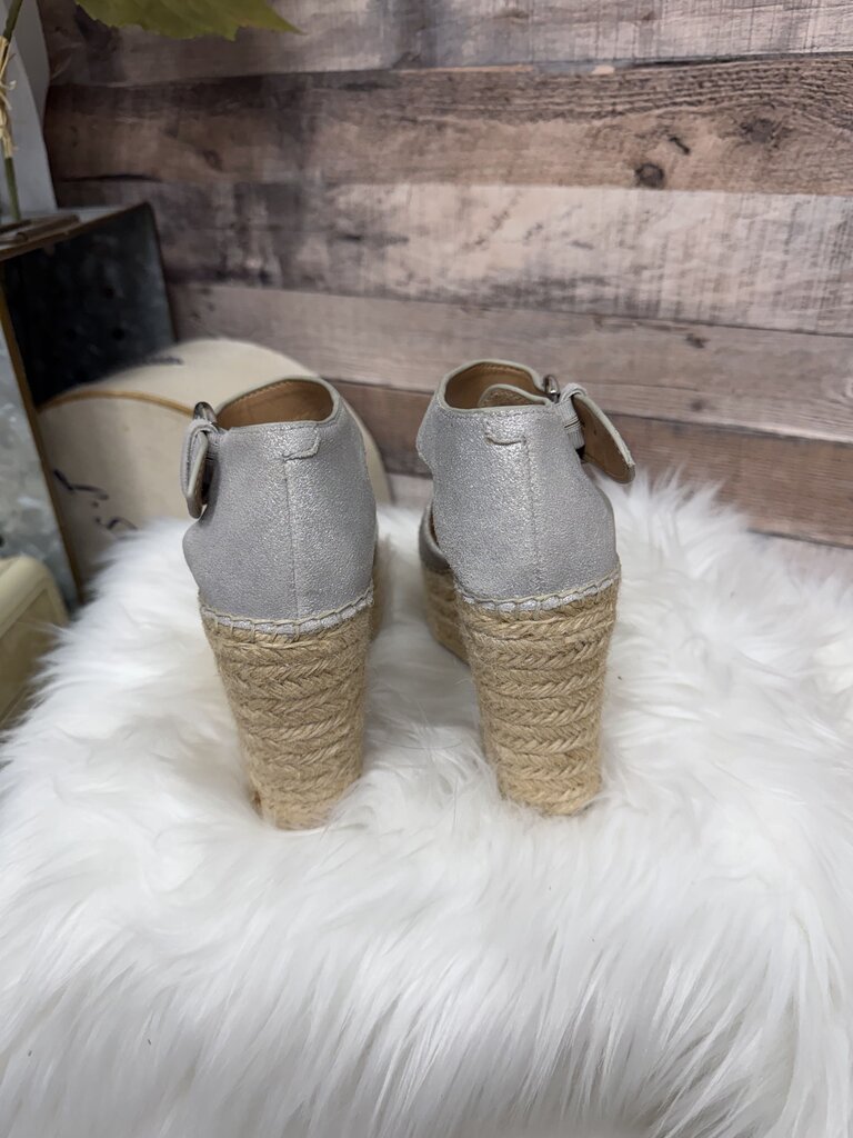 Marc Fisher LTD Silver Metallic Wedge Espadrille