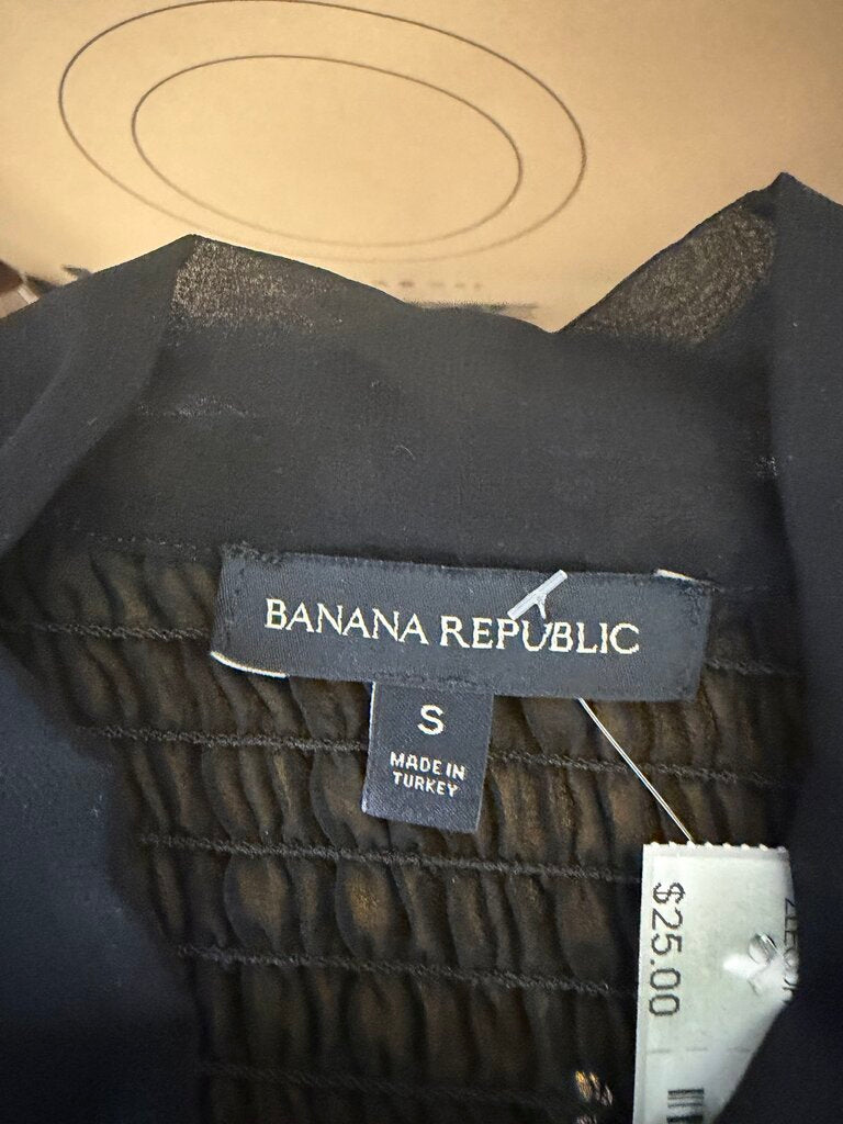 Banana Republic Black Sheer Pleated Blouse Tie Front