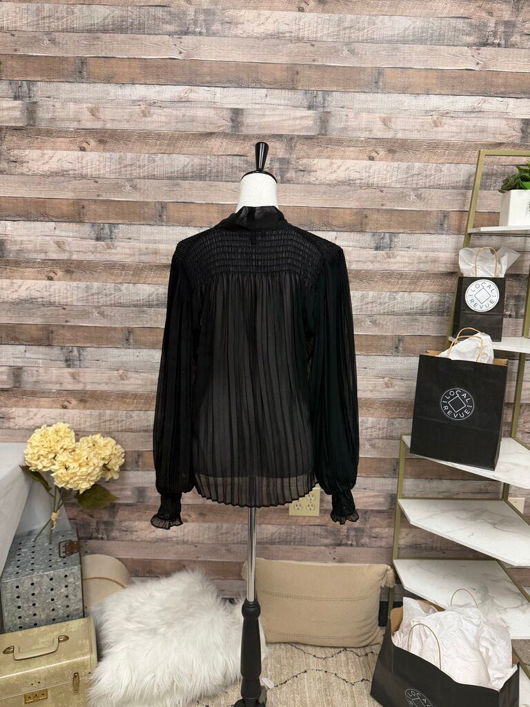 Banana Republic Black Sheer Pleated Blouse Tie Front