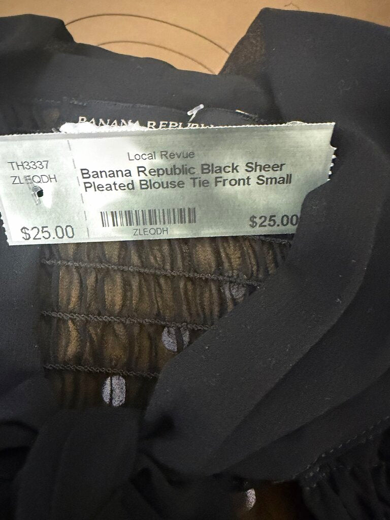 Banana Republic Black Sheer Pleated Blouse Tie Front